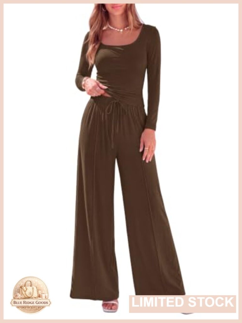 Women's 2 Piece Lounge Set Square Neck Crop Top Wide Leg Pants